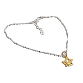 Gold plated  Lotus on Anklet Sterling Silver 9 to 10 inches adjustable