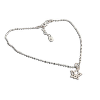 Lotus Anklet Sterling Silver 9 to 10 inches adjustable