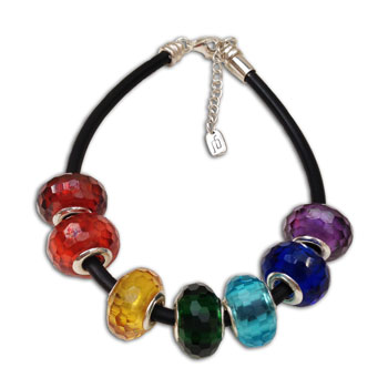 Faceted Chakra Bead Bracelet Adjustable Rubber and Sterling Silver
