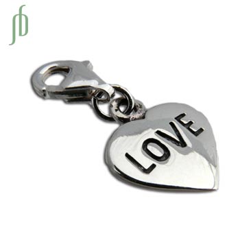 Love Heart Charm with Spring Clasp Silver