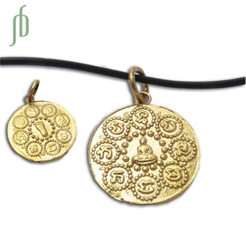 Om Mani Padme Hum Buddha Rubber Necklace Recycled Brass