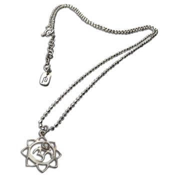 Om Lotus Pendant with Stone 16 to 17 Inches Necklace Adjustable Sterling Silver