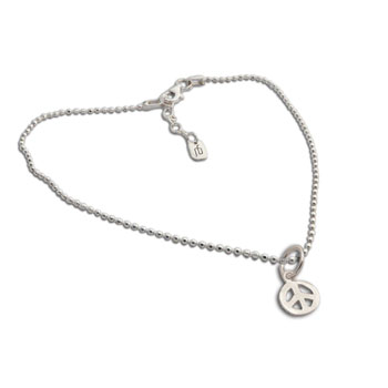 Peace Charm Anklet Sterling Silver 9 to 10 inches adjustable