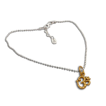 Gold Plated Om Charm on Necklace Sterling Silver 16 to 17 inches adjustable