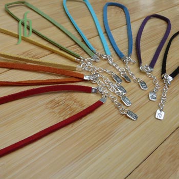 Faux Suede Color Anklet Set of 8  with silver clasp adjustable 9 to 10 inches