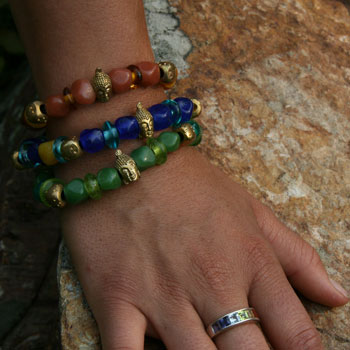 Buddha Mala Bracelet Recycled Glass and Brass #6