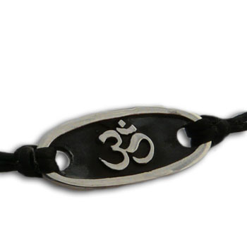 Om Aum Bracelet Sterling Silver and Waxed Cotton #2