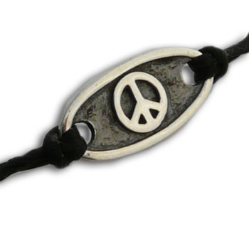 Peace Bracelet Sterling Silver and Waxed Cotton #2