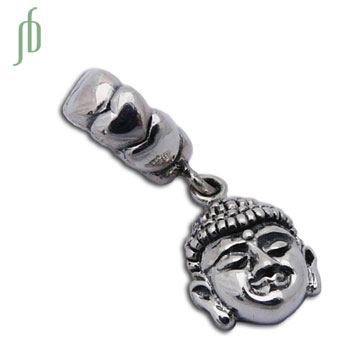Buddha Face Bead Charm Silver