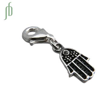 Protection Hamsa Charm Hand of Fatima Charm with Spring Clasp Silver