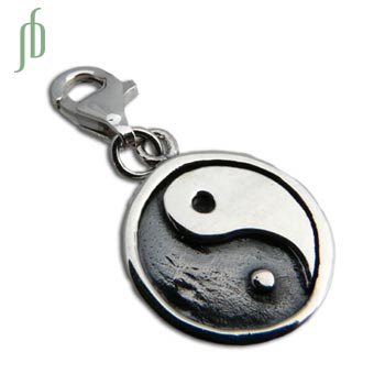Yin Yang Charm Pendant with Spring Clasp Silver