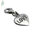 Love Heart Charm with Spring Clasp Silver