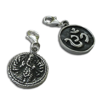 Double sided Om and Ganesh Charm Bracelet Sterling Silver #2