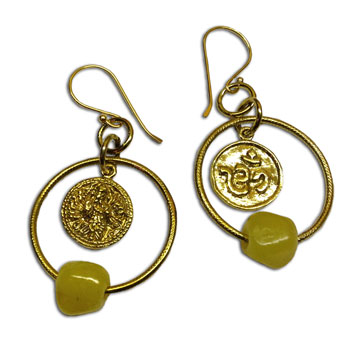 Om Ganesh Earrings Recycled Glass and Brass Ice Green or Yellow #3