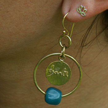 Shanti Earrings Circles Recycled Glass and Brass Teal Blue or Green #5