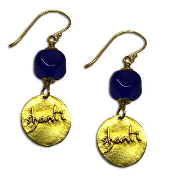 Shanti Earrings Dangle Recycled Glass and Brass Blue Green or Yellow #2