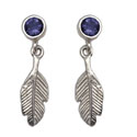 Feather Earrings Iolite Studs Silver Intuition