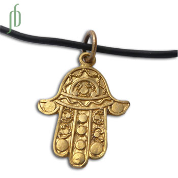 Hamsa Hand of Fatima Rubber Necklace Recycled Brass #1