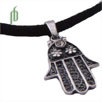 Hamsa Protection Necklace Silver with Tie to fit Black