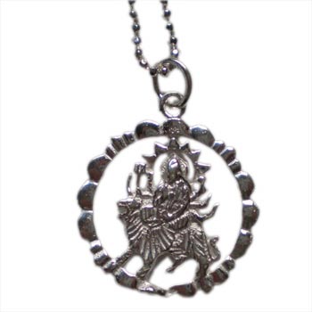 Victory Durga Necklace Silver with 16 inch ball chain