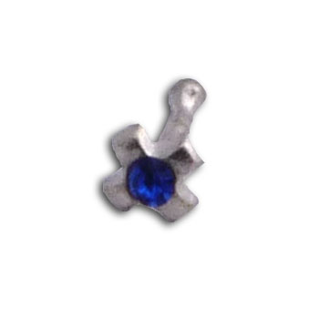 Silver Nose Ring Cross Blue