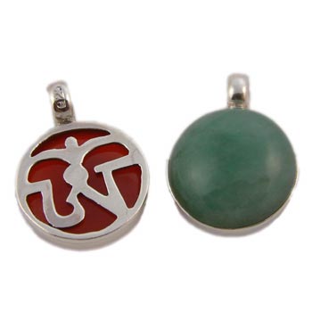 Tibetan Om Pendant with Stone Sterling Silver SALE