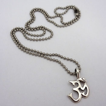 Om Necklace 20 Inches silver with base metal ball chain