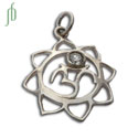 Om Lotus Pendant Charm with Stone Sterling Silver