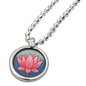 Lotus Painting Silver Necklace #2