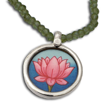 Lotus Painting Peridot Necklace #2