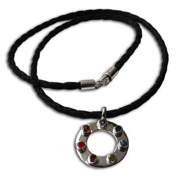 Circle of Happiness Chakra Necklace Sterling Silver and Leather 20 inches / 50 cm #1