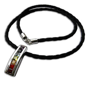 Seven Chakra Gemstones, Silver & Leather Necklace 18 Inches #1
