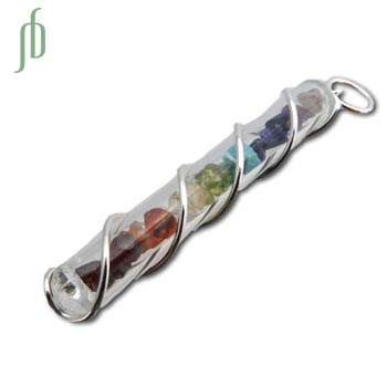 Chakra Stones Pendant Tube 2 Inches Sterling Silver and Gemstone Chips #1