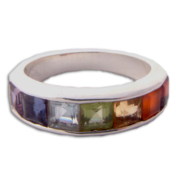 Rainbow Purity Chakra Ring Silver with seven gemstones #1