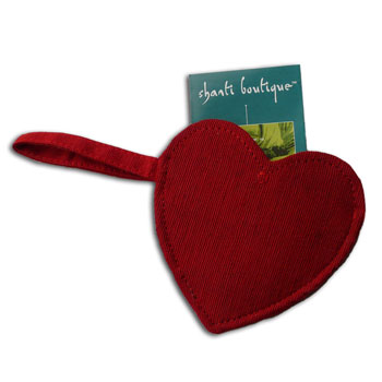 Heart Shaped Jewelry Bag Red Raw Silk with Hanging Loop #1